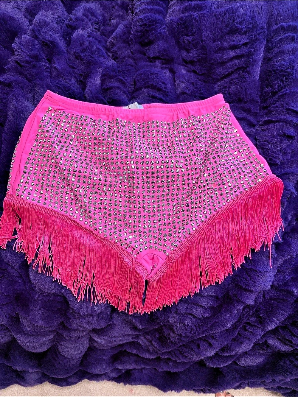 Vintage Hot Delicious Rhinestone Fringe Shorts in Pink